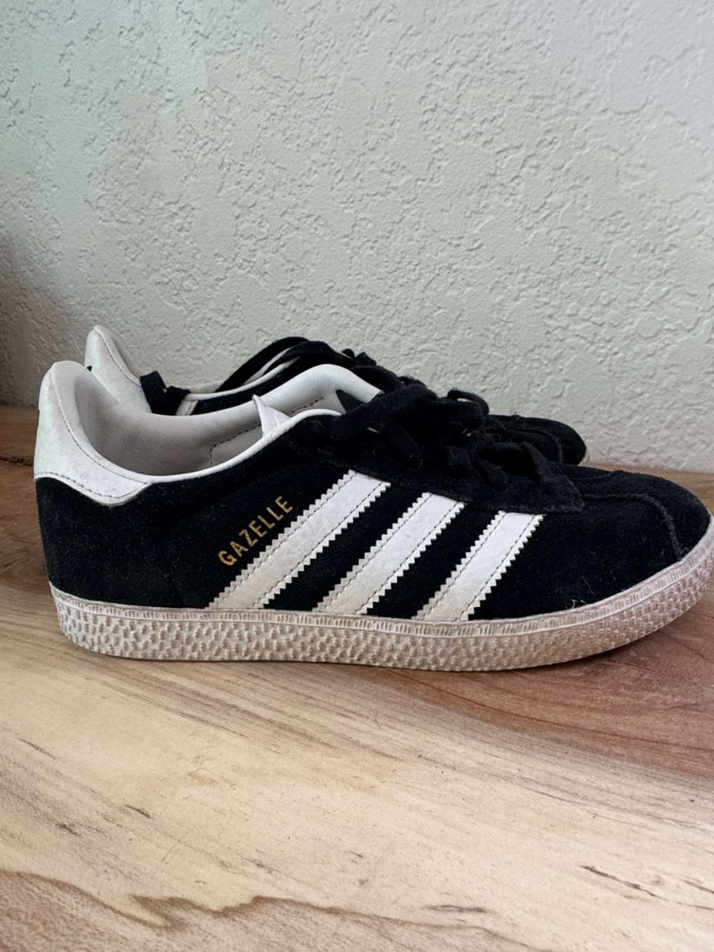 Kids Adidas Gazelle Black and White Suede Sneakers